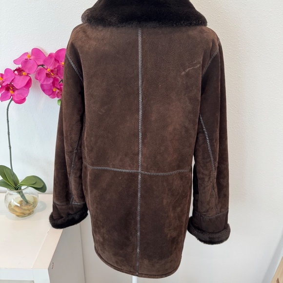 Marvin Richards Faux Suede Chocolate Brown Coat Size M Faux Fur Trim & Lining M - Picture 6 of 16